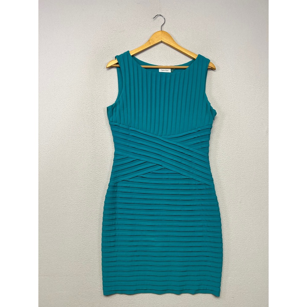 Cocktail Party Career Calvin Klein Womens 12P Teal Blue Bandage Sheath Dress